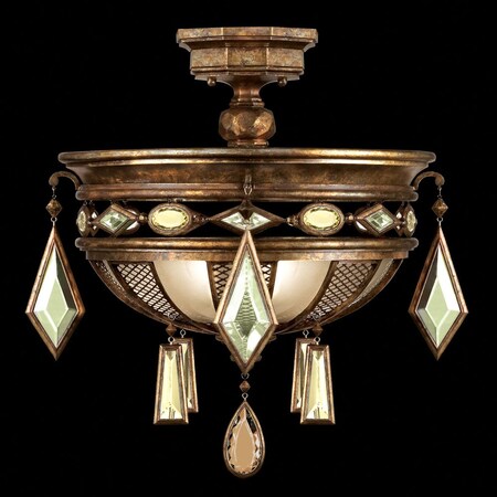 Fine Art Lamps Encased Gems Semi-Flush Mount, Round, 3-Light, Bronze Patina, Multi-Colored Crystal Gems, 21"W (7114 711440-1ST